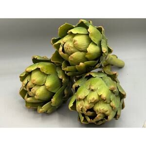 Set of 3 Realistic Artichoke Heads Faux Food Play Set Staging Long stems Decor